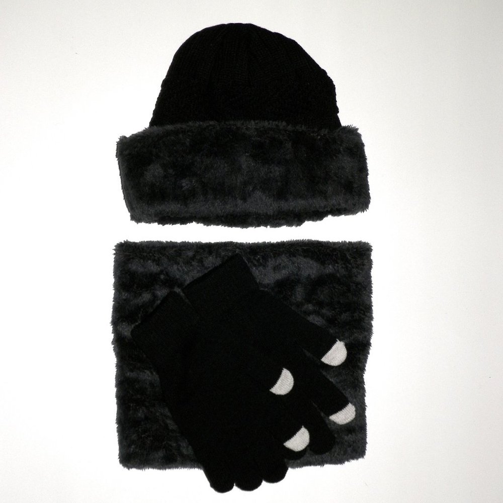 🔥HOST PICK🔥Mens Black Hat Neck Warmer Tech Gloves 4PC Winter Set - Picture 3 of 8